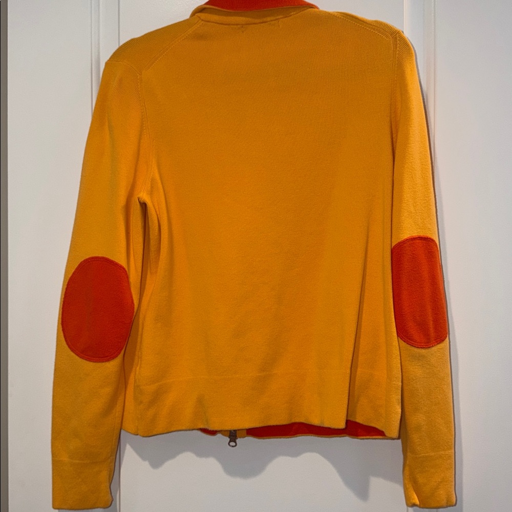 Colorful Banana Republic Knit Orange Sweater Jacket Contrasting Elbow Patches XL - Picture 5 of 6